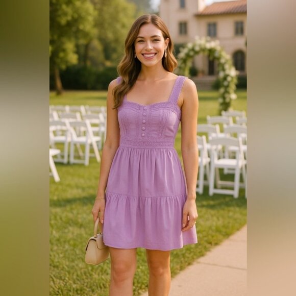 BCBGMaxAzria Dresses & Skirts - BCBG Maxazria Summer Mini Dress Cottagecore Wedding Party Romantic Purple